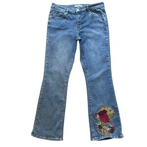 Ashley Mason Flare Embroidered Jeans 13/31 Blue Hippie Cross Eternal Love Grunge